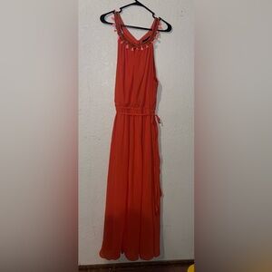 Lane Bryant Coral-Red Sleeveless Maxi Dress with Pom Trim